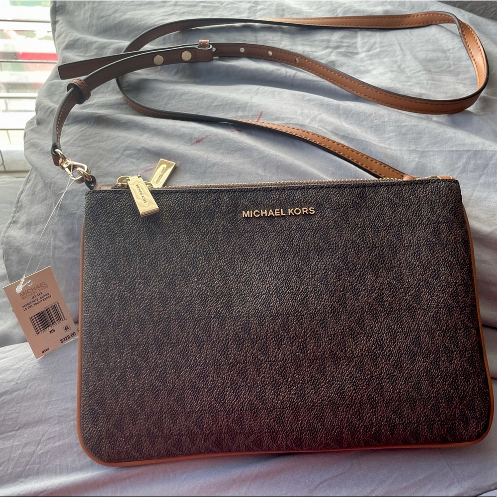 Michael Kors double pouch cross body- color brown